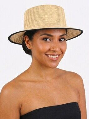 Beloved Millinery Beige Panama Fedora  Hat Black Trim - Women's Summer Hat